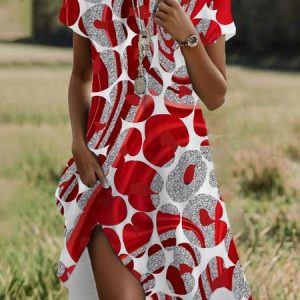 Women's Short Sleeve Summer Heart/Cordate Dress Crew Neck Daily Going Out Casual Midi H-Line T-Shirt Dress, JustFashionNow Dresses, color:Red|size:XXL,