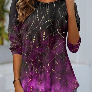 Women's Long Sleeve Tee T-shirt Spring/Fall Geometric Jersey Crew Neck Daily Going Out Casual Top, JustFashionNow T-Shirts, color:Purple|size:XXL,