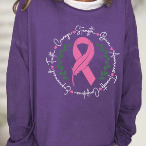 Awareness Ribbon Breast Cancer Cotton-Blend Casual Crew Neck Sweatshirt, Hoodies&Sweatshirts, Lilicloth.com