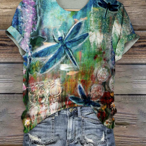 Casual Animal Crew Neck Short Sleeve T-shirt, T-shirts, color:Blue|size:4XL, catalog Noracora shop