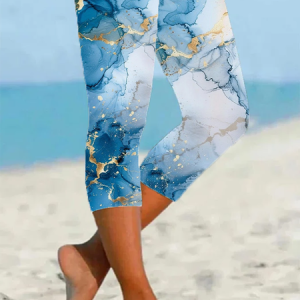 Women's Abstract Capris Elastic Waist Pant Casual Summer Trousers, JustFashionNow Leggings, color:Blue|size:XXL,
