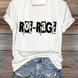 Women's Roe Rage Print V Neck Casual T-Shirt, T-shirts, Lilicloth.com