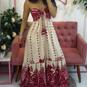 Floral Print Bandeau Off the Shouler Elastic Shirred Back Maxi Dress Casual A Line Flowy Dress, women Print Dresses, ChicMe catalog
