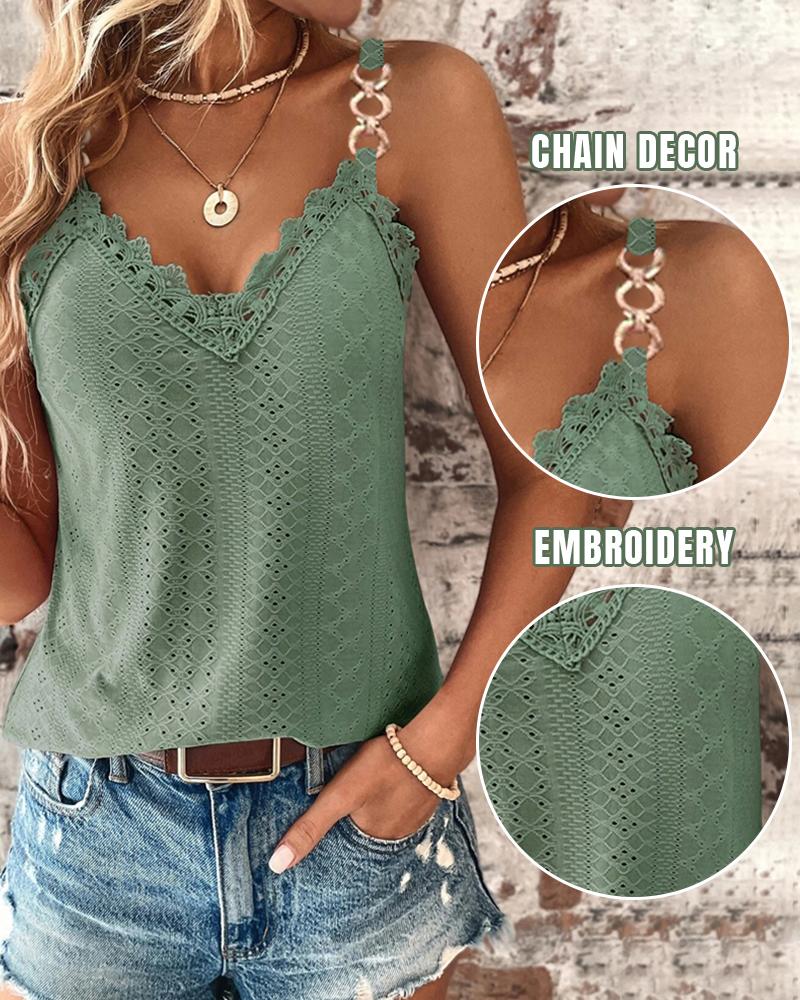 Chain Decor Eyelet Embroidery Lace Patch Tank Top, women Tanks & Crop Tops, ChicMe catalog - Image 2