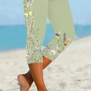 Women's Floral Capris Elastic Waist Pant Casual Summer Trousers, JustFashionNow Leggings, color:Green|size:XXL,