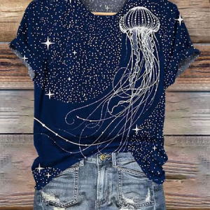 Women's Ocean Coral Starry Sky Art Short Sleeve T-Shirt, T-shirts, Lilicloth.com