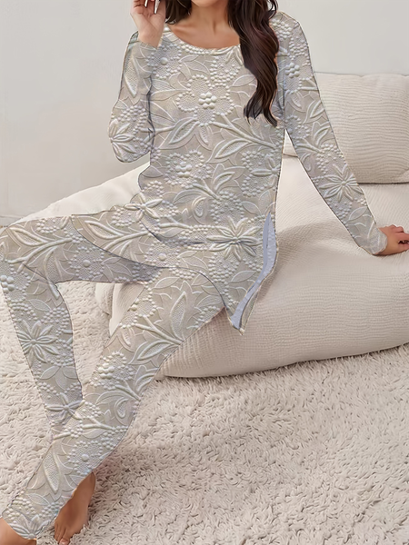 Women's Printing Floral Daily Going Out Two Piece Set Long Sleeve Casual Spring/Fall Top With Pants Matching Set, JustFashionNow Suit Set, color:As Picture|size:3XL,