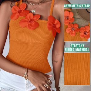 1PC Floral Pattern Beaded Decor Knit Tank Top Sleeveless Shirt, women Tanks & Crop Tops, ChicMe catalog