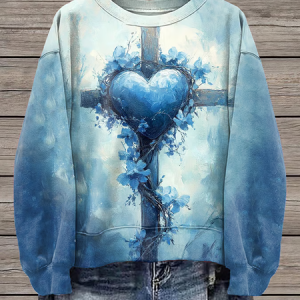 Women's Crew Neck Floral Casual Spring/Fall Long Sleeve Sweatshirt, JustFashionNow Sweatshirts & Hoodies, color:Blue|size:M,