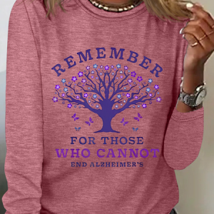 Women's Remember For Those Who Cannot Dementia Alzheimer's Disease Awareness Printed Casual Long Sleeve Shirt, Long sleeves, Lilicloth.com