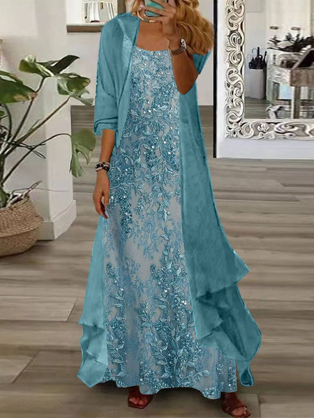 Women's Floral Printing Two-Piece Set Daily Three Quarter Sleeve Casual Spring/Fall Coat With Skirt Matching Set, JustFashionNow Suit Set, color:As Picture|size:XXL,