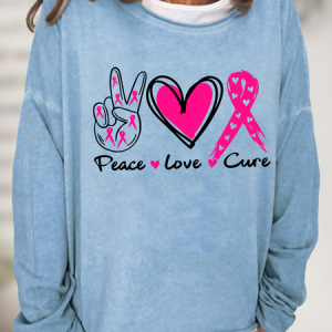 Peace Love Cure  Breast Cancer Cotton-Blend Casual Loose Sweatshirt, Hoodies&Sweatshirts, Lilicloth.com