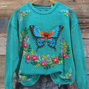 Women's Crew Neck Floral Printing Casual Spring/Fall Long Sleeve Sweatshirt, JustFashionNow Sweatshirts & Hoodies, color:Cyan|size:XXL,