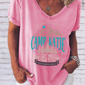 Women‘s Vintage Camp Bachelorette V Neck T-Shirt, T-shirts, Lilicloth.com