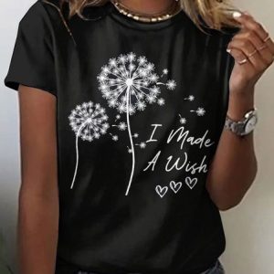 Casual Floral Crew Neck Short Sleeve T-shirt, T-shirts, color:Black|size:4XL, catalog Noracora shop