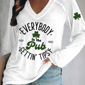 Women's Text Letters Long Sleeve Blouse Spring/Fall Printing V Neck Daily Casual Top, JustFashionNow T-Shirts, color:White|size:5XL