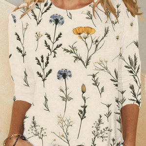 Women's Floral Art Print Casual Long Sleeve Shirt, T-shirts, Lilicloth.com