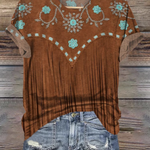 Casual Geometric Crew Neck Short Sleeve T-shirt, T-shirts, color:Brown|size:4XL, catalog Noracora shop