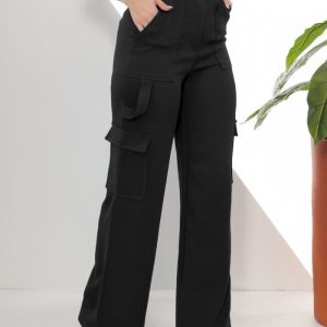 2 Pieces Outfits Mock Neck Sleeveless Crop Top and Casual Pocket Design Wide Leg Cargo Pants Set, women Pants, ChicMe catalog