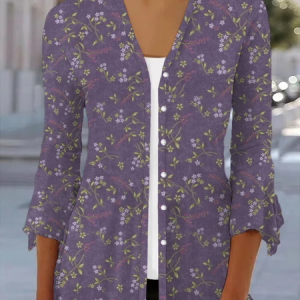 Women's Floral Spring/Fall Cover-up Casual Printing Lightweight Cardigan, JustFashionNow Cardigans, color:Purple|size:XXL,