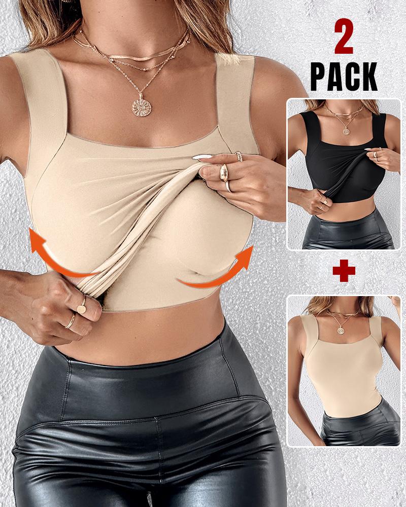 ChicMe ContourX 2 Piece U Neck Shapewear Built-in Bra Tank High Strechy Sleeveless Slim Fit Tops Camisole, women Tanks & Crop Tops, ChicMe catalog