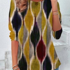 Women's Long Sleeve Tee T-shirt Spring/Fall Geometric Jersey Crew Neck Daily Going Out Casual Top, JustFashionNow T-Shirts, color:Yellow|size:XXL,