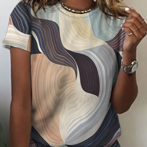 Geometric Stripes Art Print Cotton T-Shirt, T-shirts, Lilicloth.com