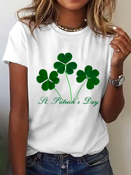 Women's Shamrock Short Sleeve Tee T-shirt Crew Neck Casual Summer Top, JustFashionNow T-Shirts, color:White|size:5XL,