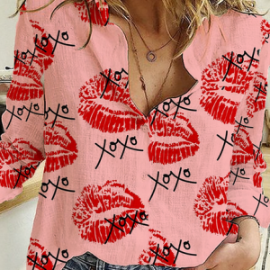 Women's Long Sleeve Shirt Spring/Fall Text Letters Printing Shirt Collar Daily Going Out Casual Top, JustFashionNow Shirts, color:Pink|size:XXL,