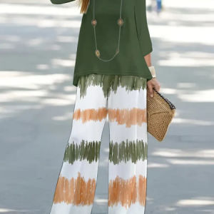 Women's Striped Printing Two-Piece Set Daily Long Sleeve Casual Spring/Fall Top With Pants Matching Set, JustFashionNow Suit Set, color:Green|size:XXL,