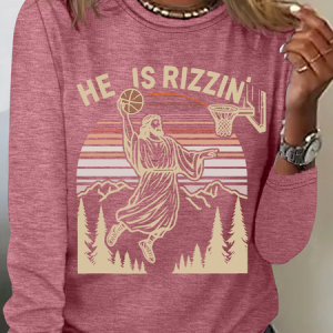 He Is Rizzin' Funny Jesus Playing Basketball Casual Long Sleeve Shirt, Long sleeves, Lilicloth.com