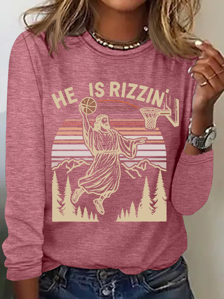 He Is Rizzin' Funny Jesus Playing Basketball Casual Long Sleeve Shirt, Long sleeves, Lilicloth.com