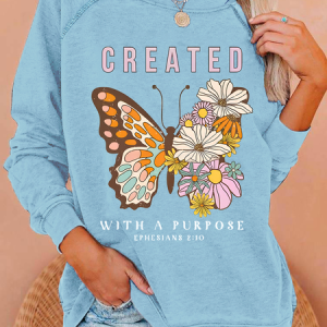 Created With Purpose Christian Casual Text Letters Sweatshirt, Hoodies&Sweatshirts, Lilicloth.com