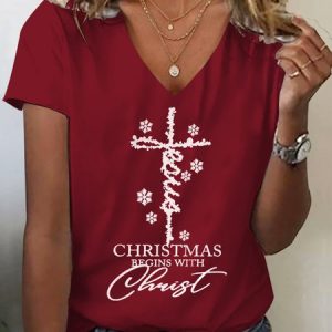 Women's Short Sleeve Tee T-shirt Summer Text Letters Jersey V Neck Daily Going Out Casual Top, JustFashionNow T-Shirts, color:Wine Red|size:XXL,