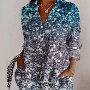Women's Long Sleeve Shirt Spring/Fall Geometric Shirt Collar Daily Going Out Casual Top, JustFashionNow Blouses, color:Blue|size:5XL,