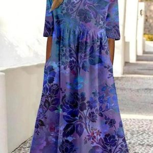 Casual Crew Neck 3D Printing Loose Dress With No, Dresses, Lilicloth.com