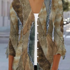 Women's Spring/Fall Outerwear Casual Geometric Jersey Shawl Jacket, JustFashionNow Coats, color:Khaki|size:XXL,
