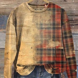 Women's Crew Neck Plaid Casual Spring/Fall Long Sleeve Sweatshirt, JustFashionNow Sweatshirts & Hoodies, color:Red|size:XXL,