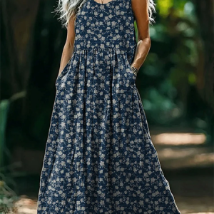 Women's Floral Sleeveless Summer Printing Dress Crew Neck Daily Casual Maxi Tank H-Line Dress, JustFashionNow Casual Dresses, color:Purplish Blue|size:4XL,