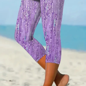 Women's Striped Capris Elastic Waist Pant Casual Summer Trousers, JustFashionNow Leggings, color:Purple|size:XXL,