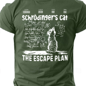 Men‘s Schrodinger's Cat Escape Plan Funny Short Sleeve T-Shirt, T-shirts, Lilicloth.com