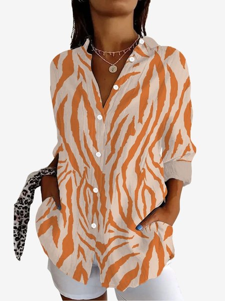 Women's Long Sleeve Shirt Spring/Fall Zebra Shirt Collar Holiday Going Out Casual Top, JustFashionNow Shirts, color:Orange|size:XXL,