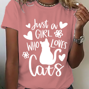 Just A Girl Who Loves Cats Cotton T-Shirt, T-shirts, Lilicloth.com