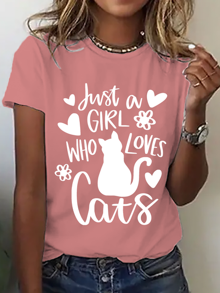 Just A Girl Who Loves Cats Cotton T-Shirt, T-shirts, Lilicloth.com