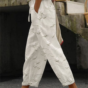 Women Floral Long Pant Casual Spring/Fall Trousers, JustFashionNow Pants, color:Off White|size:5XL,