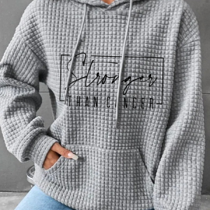 Stronger Than Cancer Breast Cancer Simple Loose Hoodie, Hoodies&Sweatshirts, Lilicloth.com