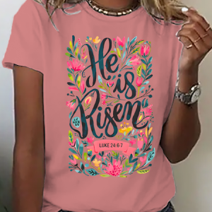 He Is Risen Easter Shirt, Floral Easter Tshirt, Jesus Easter Cotton T-Shirt, T-shirts, Lilicloth.com