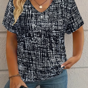 Women's Printed Fashion Casual V-Neck Short Sleeve T-Shirt, T-shirts, Lilicloth.com
