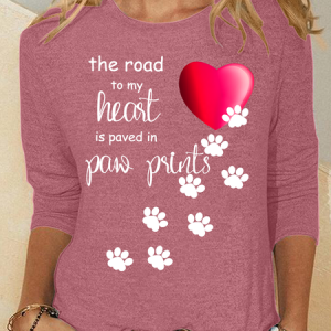 The Road To My Heart Is Paved With Paw Prints Casual Long Sleeve Shirt, Long sleeves, Lilicloth.com