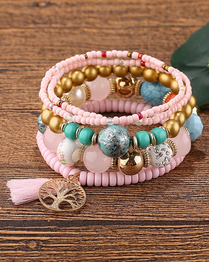 1pc Bohemian Beaded Hollow Out Geometric Tassel Multi-layer Bracelet, women Bracelet, ChicMe catalog - Image 4
